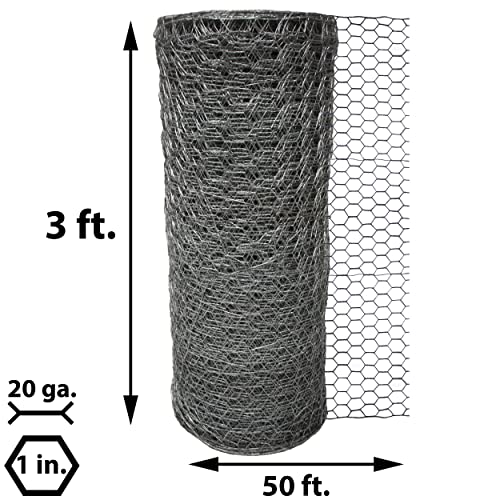 Acorn Chicken Wire 1" X 36" X 50', Perfect for Garden Fencing, Animal Barrier, Plant Supports and DIY Projects, Galvanized Steel - size: 3' Wide X 50' Long, style: 1" Hexagon Pattern