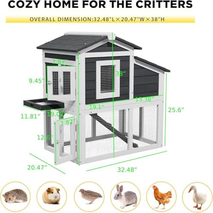 Chicken Coop, Chicken Run, Duck Coop Outdoor Chicken Coop for 2-4 Chickens Wooden Hen House Poultry Pet Hutch Run Cage (White) - color: White