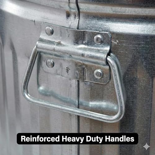 31 Gallon Galvanized Steel Trash Can with Lid, Heavy Duty, Rodent Proof, Weather Resistant, for Outdoor Garbage, Pet Food, Seed & Charcoal Storage
