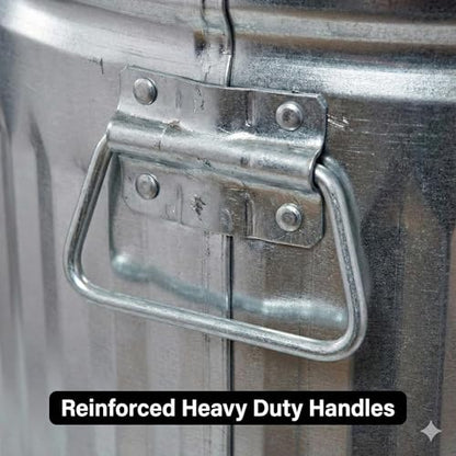 31 Gallon Galvanized Steel Trash Can with Lid, Heavy Duty, Rodent Proof, Weather Resistant, for Outdoor Garbage, Pet Food, Seed & Charcoal Storage
