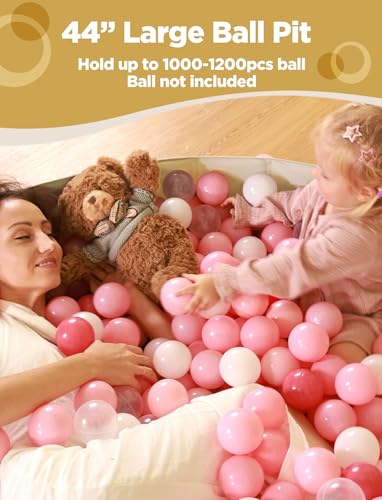 Hikiddy Large Ball Pit for Toddlers - 44 in Baby Ball Pit with Pop-Up Playmat, Foldable Kids Ball Pool, Dog Play Pit, Indoor and Outdoor Use, Hold Over 1000 Balls, Balls Not Include (Beige) - color: Beige