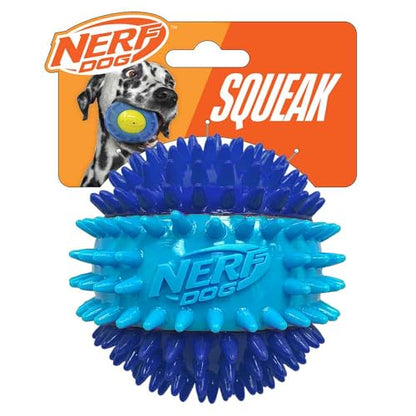 Nerf Dog 3.7in TPR 3-Part Spike Squeak Ball Dog Toy - Dark Blue/Light Blue - size: 3.7 inches (Pack of 1)