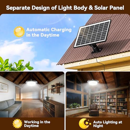 Solar Lights Outdoor Waterproof,396 LED Solar Shed Light Indoor Outdoor | 5 Smart Modes, Motion Sensor, Dusk to Dawn, Timer Schedule, for Chicken Coop, Gazebo, Shop, 16.4ft Cable