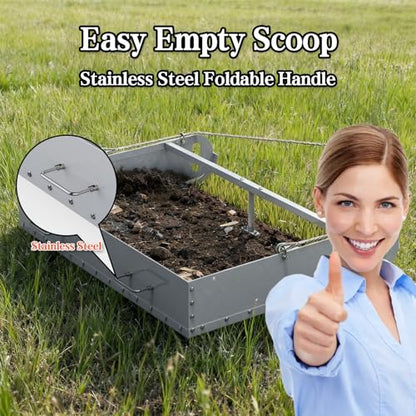 Pasture Manure Scoop, Tow Behind Manure Scoop for Horses Paddocks, Picks Up for Small Manure from Horse, Instead of a Manure Fork ATV Rake, Silver