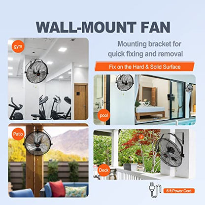 VEVOR Wall Mount Fan 18 Inch IP44 Waterproof, 3 Speed Metal Fan with Triangle Bracket Set, for Commercial, Warehouse, Greenhouse, Workshop, Covered Patio, Factory and Basement - size: 18 Inch, style: Waterproof