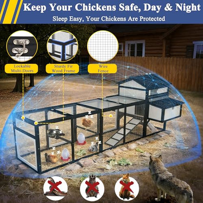 Ketive 116" Large Chicken Coop with Run, Wooden Hen House Outdoor Poultry Cage 28.41 ft² for 4–6 Chickens, 4 Nesting Boxes, 4 Perches, Easy-Clean Slide Out Tray, Expandable Backyard Coop - size: 116.0"L x 56.0"W x 44.0"H