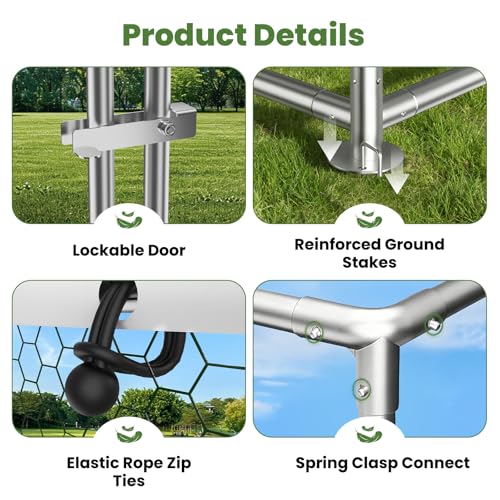 Large Metal Chicken Coop Walk-in Poultry Cage with Waterproof Roosting Perch and UV-Resistant Cover, Outdoor Chicken Run Poultry Hen House for Backyard Farm Use,Spire Roof(10’ W x 19.7’ L x 6.4’ H) - size: 236.4"L x 120.0"W x 76.8"H