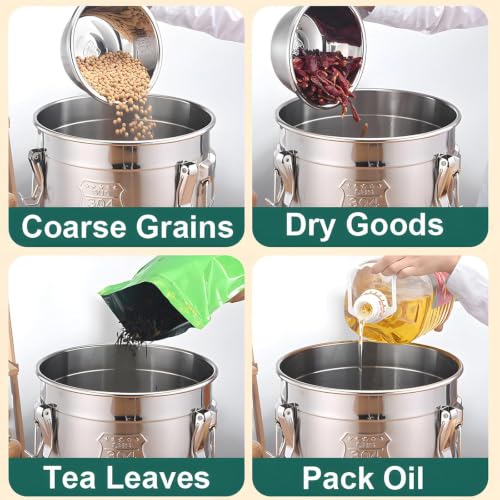 304 Stainless Steel Flour Canister, 9L/2.4Gal Airtight Metal Canisters with Lids, Stainless Steel Storage Containers for Kitchen Outdoor - size: Standard 9L/2.4gal