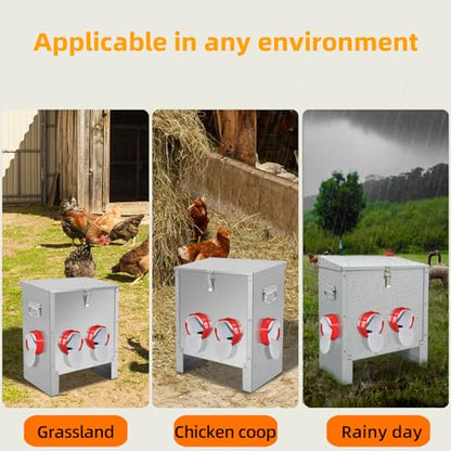 Automatic Poultry Chicken Feeder No Waste Metal Large Capacity 30 lbs Feeders for Chickens Ducks, Geese Bantams Pheasants Coop Weatherproof (6-Port) - size: 6-Port