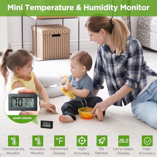 12 Pack Mini Hygrometer Digital Electronic Temperature Humidity Meters Gauge Indoor Thermometer Hygrometer LCD Display Fahrenheit (℉) for Guitar Case,Greenhouse, Garden, Cellar, Closet (Black) - color: Black