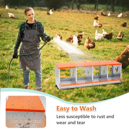 Galvanized Steel Chicken Nesting Box 4 Bay Wall Mounted Predator Proof for Hens and Ducks Easy Egg Collection Vented Design Easy Assemble Orange Coop Equipment (4 Compartment) - size: 42.5"L x 17.0"W x 15.0"H