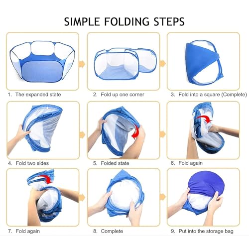 Hamster Foldable Exercise Playpen, Breathable and Transparent Pet Playpen, Indoor/Outdoor Cage Small Animal Fence for Syrian Hamster Rats Chinchillas Rabbit Guinea Pigs Gerbils Hedgehogs Reptiles - color: Skyblue