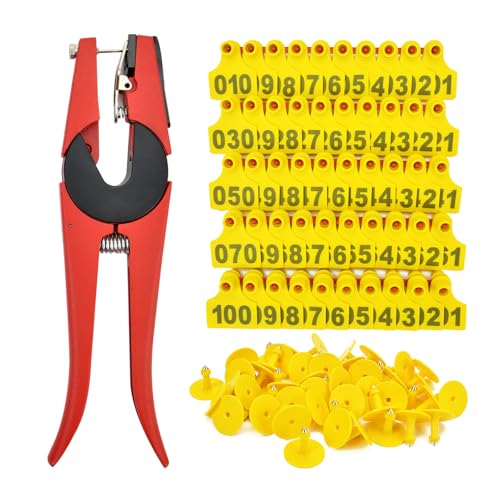 50 Numbered Cattle Ear Tags TPU Animal Identification Tags Livestock Ear Tag for Cattle Cow Horse Hog Pig Goat Sheep Applicator Kit (001-050 Yellow) - color: Yellow, size: Medium 50PCS