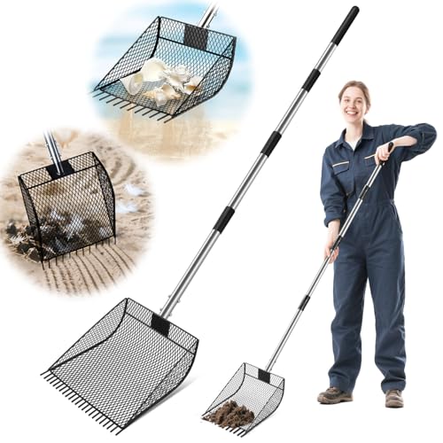 CAROD Chicken Poop Scooper & Rake 2-in-1, Metal Chicken Scoop with 24 to 68" Adjustable Stainless Steel Handle, Litter Scooper Sand Sifting Shovel Chicken Coops/Animals House - size: 10.0"L x 6.7"W x 68.0"H
