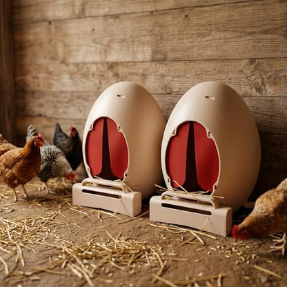Roll Away Chicken Nesting Box, Egg-Shaped Hen Laying Box with Automatic Egg Collection, Wall Mount or Floor Stand, Rust-Free ABS (Pro (2 Boxes, 6 Pad+2Eggs))