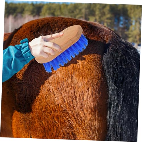 Mipcase Horse Grooming Brush with Stiff Bristles for Hair Cleaning Ergonomic Non Slip Handle Stable Wood Material Suitable Cattle and Donkeys Blue
