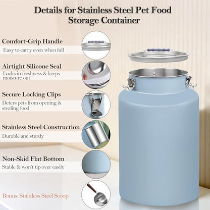 25 lb Stainless Steel Dog Food Storage Container, Airtight Metal Pet Food Canister with Lid & Scoop for Dog Cat Kibble, Heavy Duty for Daily Use, Keeps Kibble Fresh & Crunchy - size: Small