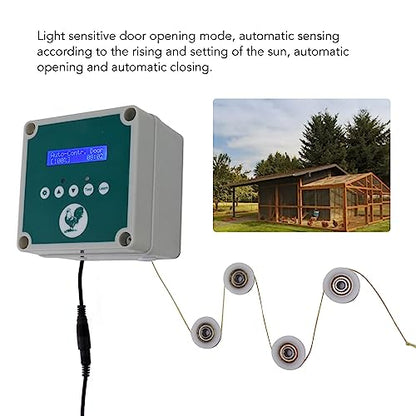 IP44 Chicken Coop Door Opener, Automatic Chicken Coop Door Controller, Timer Light Sensing Remote Control Chicken Coop Door Actuator Motor for Farm