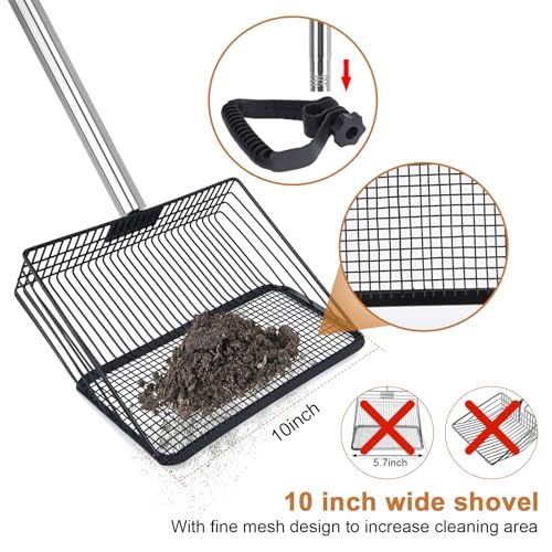 10in Wide Stainless Steel Chicken Poop Scooper with Adjustable Handle,36"-62" Long,Detailed mesh Design,Easy to Use Cleaning Tool for Chicken Coop, Sand Sifting