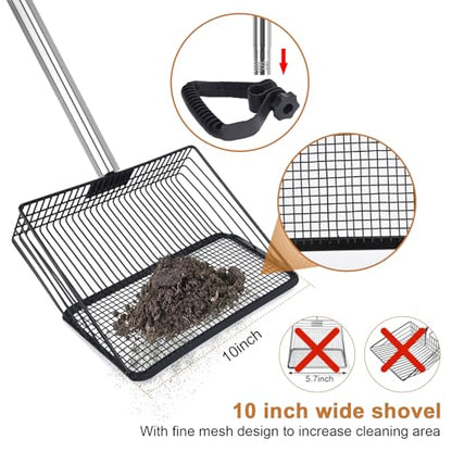 10in Wide Stainless Steel Chicken Poop Scooper with Adjustable Handle,36"-62" Long,Detailed mesh Design,Easy to Use Cleaning Tool for Chicken Coop, Sand Sifting