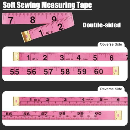 2 Pack Soft Tape Measure Retractable Measuring for Body Fabric Sewing Tailor Cloth Knitting Craft Weight Loss Measurements 60-Inch Soft Pink & Retractable Black Dual Sided Tape Measure Body Measuring