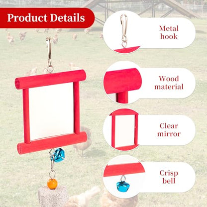 RLRICH 6 PCS Chicken Toys for Coop, Hanging Swing Mirror with Bells Chicken Vegetable Cabbage Feeder for Hens Goose Duck, Chick Beak Grinding Calcium Stone Chewing Toy Chicken Coop Accessories
