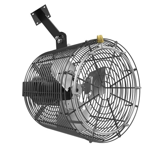 Greenhouse Air Circulation Fan with Mist and Water Pipe 1/10 HP 115V Ceiling Wall Mount Fan High Speed Circulation for Greenhouse, Warehouse, Patio, Garage 1470CFM, 15000BTU, ETL Listed - size: 12 Inch with mist