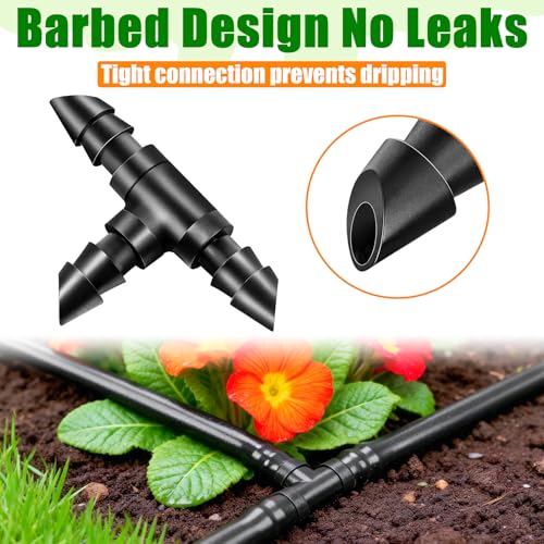 60 Pack Drip Irrigation 1/4" Barbed Tee Fittings, Drip Line Barbed T Connectors for 1/4 Inch Irrigation Tubing Micro Irrigation Connection Parts for Garden Sprinkler Systems - size: 1/4 Inch Tee-60P