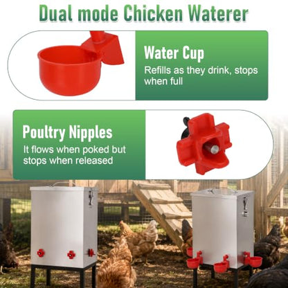 Automatic Chicken Waterer 3 Gallon, 304 Stainless Steel Poultry Waterer with Float Valve, No-Spill Metal Chicken Water Dispenser, Standing Chicken Watering System for Backyard Coop, Ducks & Small Farm