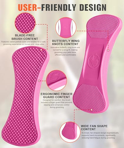 Horse Grooming Shedding Tool - Blade-Free Horses Brush for Grooming Kit Supplies, Pink - color: pink