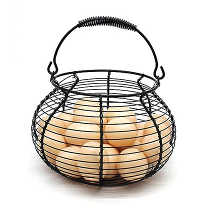 CVHOMEDECO. Elegant Wire Egg Basket with swimming Handle Primitives Vintage Gathering Basket. Black - size: 7-3/4" Dia. x 5" H - Black