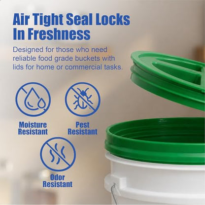 ePackageSupply 5 Gallon Bucket - Food Grade Bucket with Airtight Gamma Seal Screw-On Lid, BPA-Free, Heavy-Duty 90 Mil HDPE Plastic, Bulk Storage, Durable Container, Made in USA, White/Green, 3 Packs - color: White/Green, size: 3 Packs