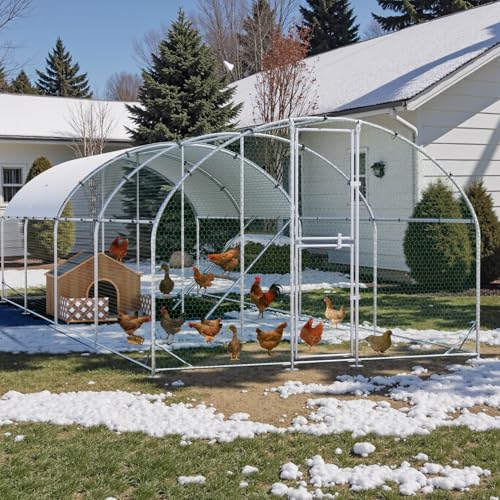 Large Metal Chicken Coop, Chicken Runs for Yard with Cover, Arch Roof Chicken Coop, Outdoor Chicken Pen, Heavy Duty Galvanized Steel Frame, Waterproof Cover, 10 x 26 x 6.5 FT - size: 10' x 26'