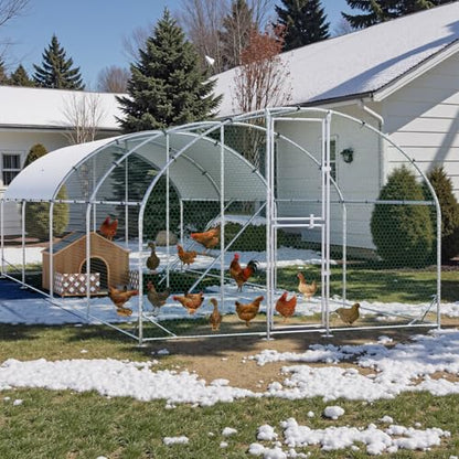 Large Metal Chicken Coop, Chicken Runs for Yard with Cover, Arch Roof Chicken Coop, Outdoor Chicken Pen, Heavy Duty Galvanized Steel Frame, Waterproof Cover, 10 x 26 x 6.5 FT - size: 10' x 26'