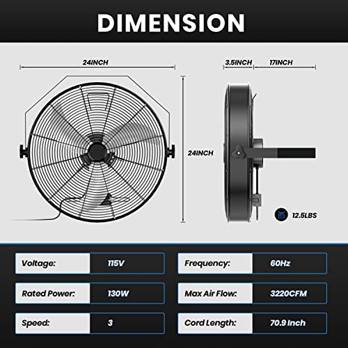 Simple Deluxe 20 Inch High Velocity Wall Mount Fan with Rack, 3 Speed Industrial/Commercial Metal Ventilation Fan,2 Pack - size: 20 Inch, style: 2 Pack