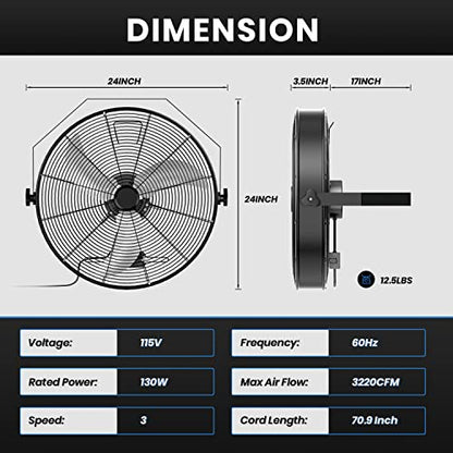 Simple Deluxe 20 Inch High Velocity Wall Mount Fan with Rack, 3 Speed Industrial/Commercial Metal Ventilation Fan,2 Pack - size: 20 Inch, style: 2 Pack