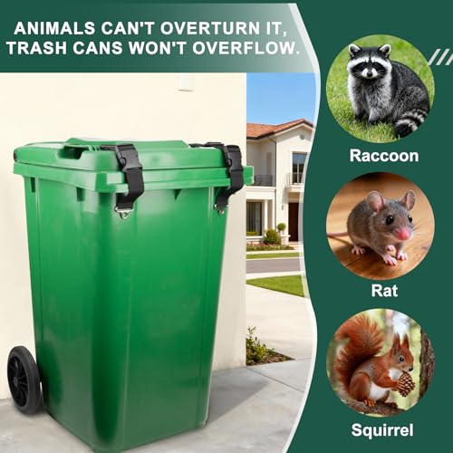 Trash Can Locks for Animal- Bear Raccoon Dog Proof Garbage Bin Lock-Adjustable Length - Easy to Install, Long Lasting Strap Lid Garbage Can Lock for Out Door Garbage Can - 4PCS