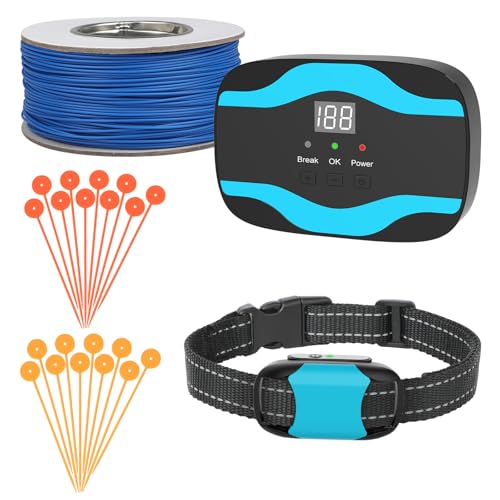 RUXAN Wireless & In-Ground Dog Fence, 1 Waterproof Collars for Outdoor Yard | Electric Pet Containment System for 1 Dogs, Adjustable Wireless & In-Ground Fence, Safe & Effective for All Sizes of Dogs - color: Blue