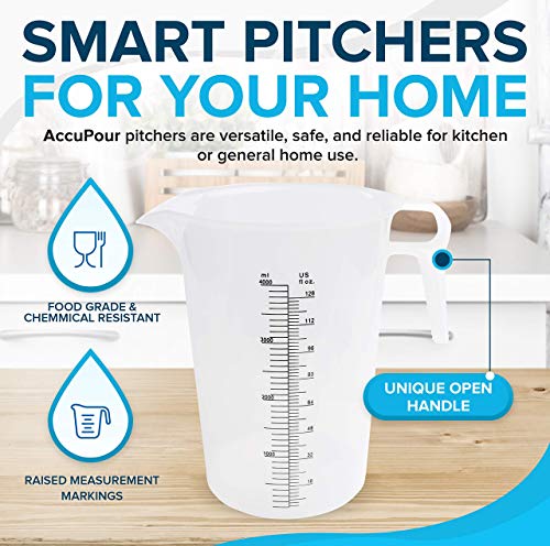 ACCUPOUR 8oz (250 mL) Measuring Pitcher, Plastic, Multipurpose - Great for Chemicals, Oil, Pool and Lawn - Ounce (oz) and Milliliter (mL) Increments (1 cup) - size: 8oz