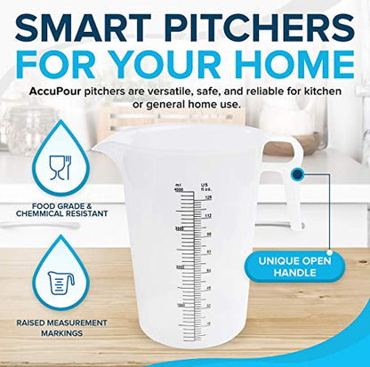 ACCUPOUR 32oz (1 quart) Measuring Pitcher, Plastic, Multipurpose - Great for Chemicals, Oil, Pool and Lawn - Ounce (oz) and Milliliter (mL) Increments (1000 mL) - size: 32oz