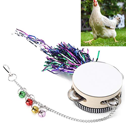 Pet Chicken Mirror Drum Toy, Double Sided Hanging Toy with Bells and Clickers for Hens and Chicks