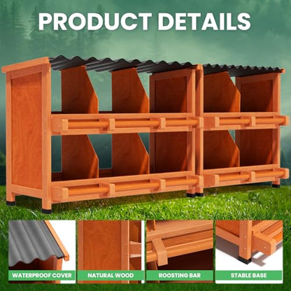 10-Compartment Chicken Nesting Boxes, Spacious for Large Breeds, Premium Pine Wood & Weather-Resistant PVC Sloped Roof, Safe No Sharp Edges for Laying Hens - size: 66.7"L x 12.2"W x 29.8"H