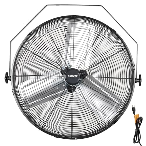 Garvee 24 Inch Wall Mount Fan, 7000 CFM 3 Speeds High Velocity Industrial Fan with 360° Tilt Head, IP44 Waterproof Heavy-Duty Aluminum Blades for Workshop, Warehouse, Greenhouse, Commercial - size: 24 Inch
