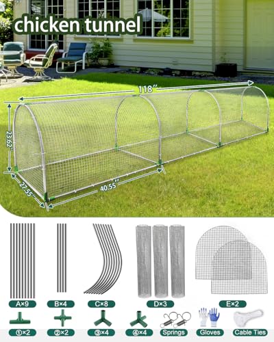 Backyard Chicken Coop Run for 8–12 Chickens – Outdoor Metal Chicken Tunnel, Predator-Proof, Easy Install, Suitable for Chickens, Ducks & Rabbits (118" x 26" x 23") - size: 118X27.55X23.62in