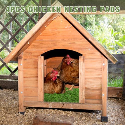 XXXFLOWER 4 Pack Chicken Nesting Pads, Washable Artificial Grass Mat for Chicken Coop Efficient Poultry Accessories and Pet Garden Lawn Indoor Outdoor(11.81x11.81in)