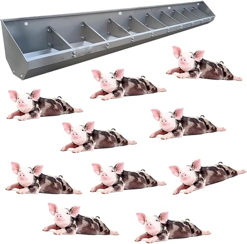 5 6 7 8 10 Bit Livestock Feeders for Outside/Indoor Farms/Sheds Pen, Large Capacity Pig Feeders and Waterers with Screws, Stainless Steel Poultry Animal Feed Troughs(2m/6.6ft 10bit) - size: 2m/6.6ft 10bit