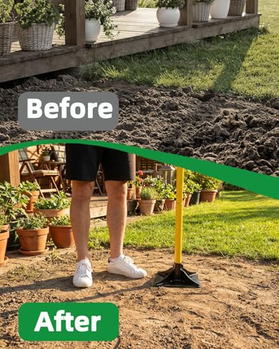 LOCONHA Steel Tamper with 48" Handle - Heavy Duty Hand Compactor for Leveling Soil, Gravel, Sand, and Asphalt in Gardens, Yards, and Driveways (10''x10'') - size: 10''x10''