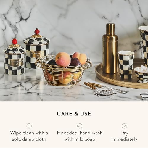 MACKENZIE-CHILDS Enamel Canister, Versatile Kitchen Storage Container for Flour and Sugar, Demi, 24-Ounce Capacity, Black-and-White Courtly Check - color: Courtly Check