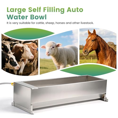 12Gal Automatic Livestock Water Trough, Stainless Steel Auto Dog Water Bowl Dispenser with Float Valve Kit, Self Filling Livestock Waterer Outdoor Extra Large Bowl for Dog Horse Goat Cow - size: 12 Gal