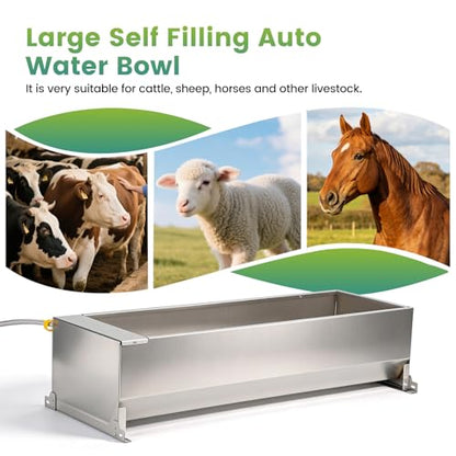 12Gal Automatic Livestock Water Trough, Stainless Steel Auto Dog Water Bowl Dispenser with Float Valve Kit, Self Filling Livestock Waterer Outdoor Extra Large Bowl for Dog Horse Goat Cow - size: 12 Gal